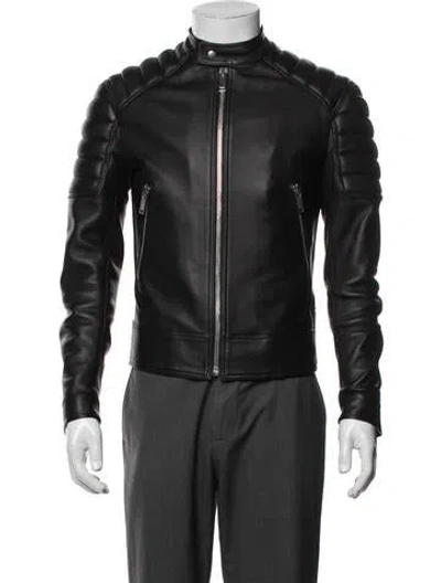 Pre-owned Sandro Lamb Leather Moto Jacket In Black