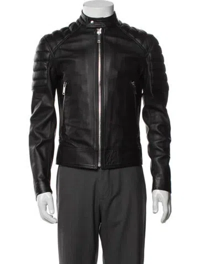 Pre-owned Sandro Lamb Leather Moto Jacket In Black