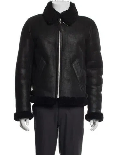 Pre-owned Sandro Lamb Leather Moto Jacket In Blue