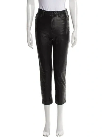 Pre-owned Sandro Lamb Leather Straight Leg Pants In Black