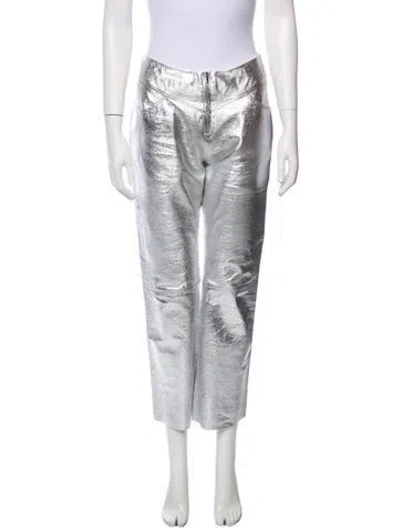 Pre-owned Sandro Lamb Leather Straight Leg Pants In Gray