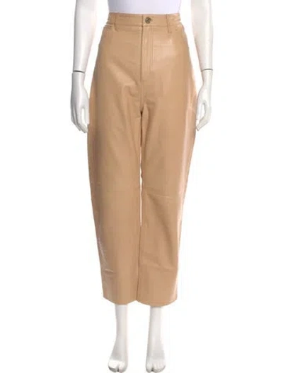 Pre-owned Sandro Lamb Leather Straight Leg Pants In Neutral