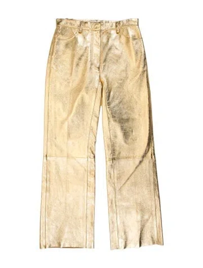 Pre-owned Sandro Lamb Leather Straight Leg Pants W/ Tags In Yellow