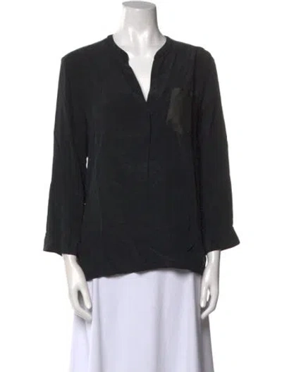 Pre-owned Sandro Lamb Leather V-neck Blouse In Black