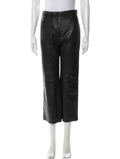 Pre-owned Sandro Lamb Leather Wide Leg Pants In Black
