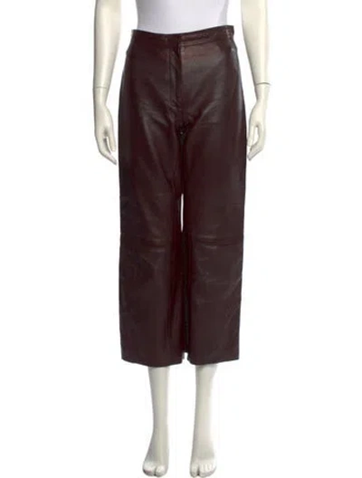 Pre-owned Sandro Lamb Leather Wide Leg Pants In Brown