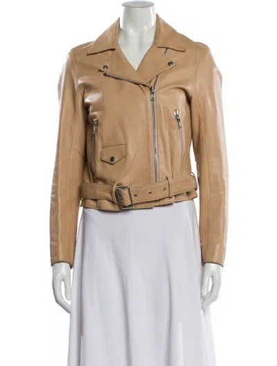 Pre-owned Sandro Lambskin Biker Jacket In Neutral