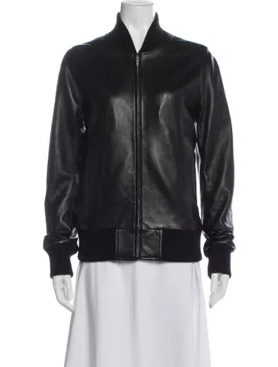 Pre-owned Sandro Lambskin Bomber Jacket In Blue