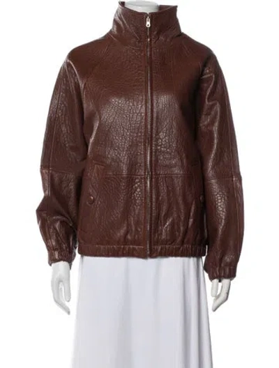Pre-owned Sandro Lambskin Bomber Jacket In Brown