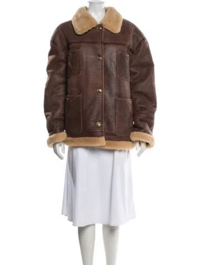 Pre-owned Sandro Lambskin Jacket W/ Tags In Brown