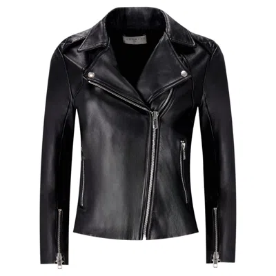 Pre-owned Sandro Lambskin Leather Biker Jacket In Black