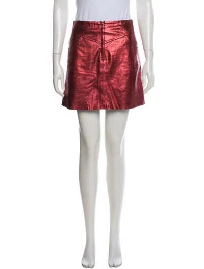 Pre-owned Sandro Lambskin Mini Skirt In Burgundy