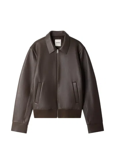 Sandro Lambskin Zip-up Jacket In Brown