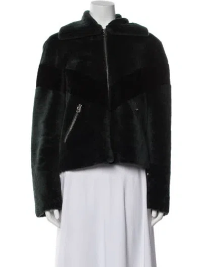Pre-owned Sandro Lambswool Faux Fur Jacket In Black