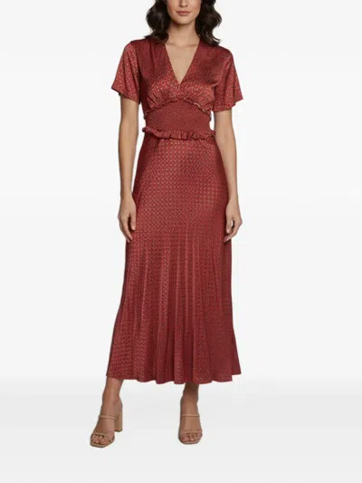 Pre-owned Sandro Laurana Geometric-print Midi Dress In Red