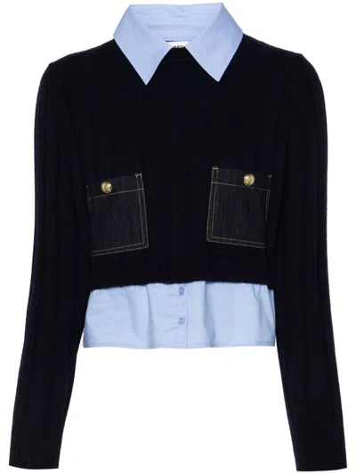 Sandro Layered-detail Knitted Jumper In Bleus
