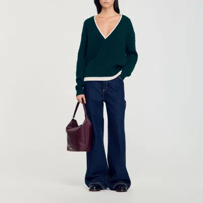 Sandro Layered Effect Knit Sweater In Green