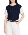Sandro Layered Effect Pointelle Knit Sweater In Blue