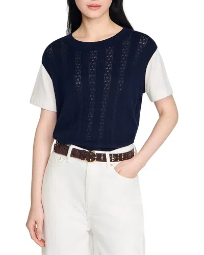 SANDRO LAYERED EFFECT POINTELLE KNIT SWEATER
