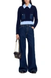 Sandro Womens Navy Blue Denim-pockets Sleeveless Knitted Top In Black
