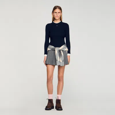 Sandro Layered Effect Wool Blend Sweater In Blue