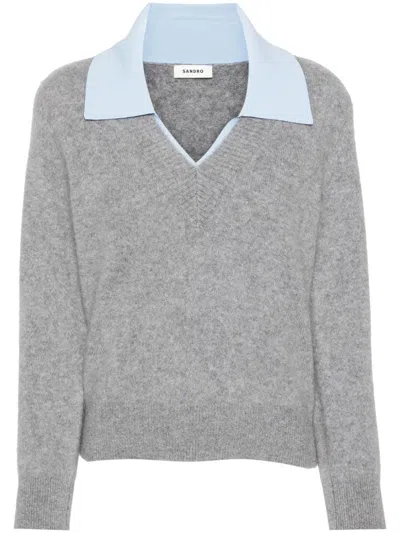 Sandro Layered-effect Wool Jumper In Grey