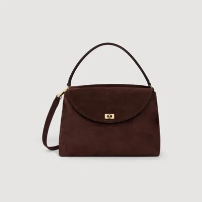 Sandro Le Grand Bazaar Suede Bag In Brown