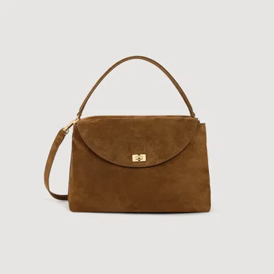 Sandro Le Grand Bazaar Suede Bag In Brown