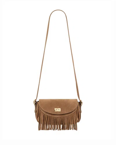 Sandro Le Mini Mambo Fringed Suede Shoulder Bag In Brown