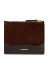 Sandro Leather And Suede Cardholder In Brown