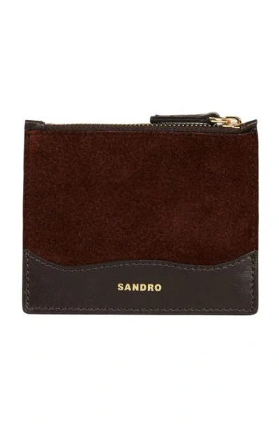 Sandro Leather And Suede Cardholder In Brown