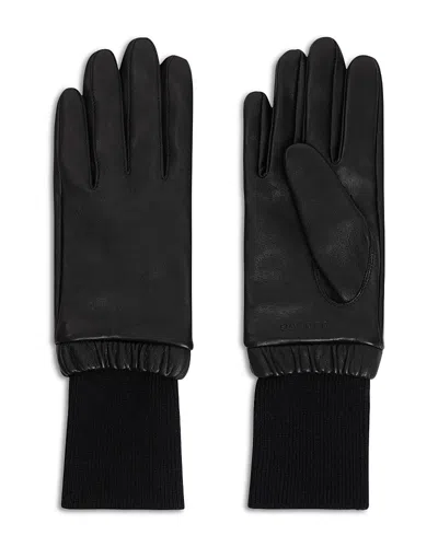 Sandro Leather & Wool Gloves In Black