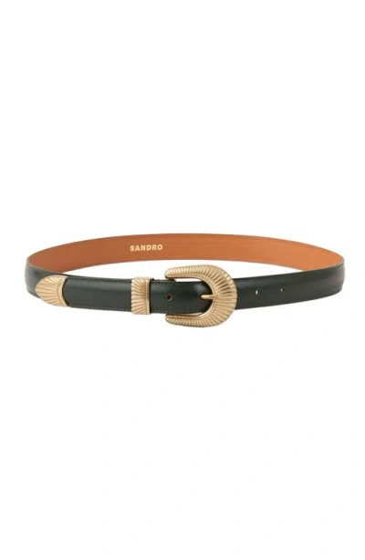 Sandro Leather Belt In Noir / Gris