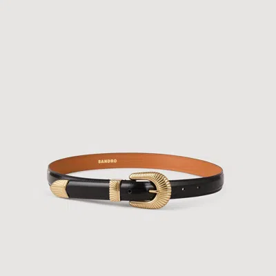 Sandro Leather Belt In Burgundy