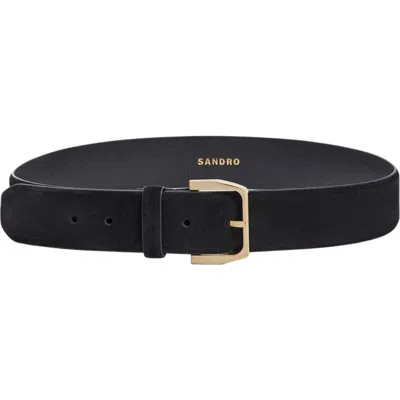 Sandro Leather Belt With Metal Buckle In Black