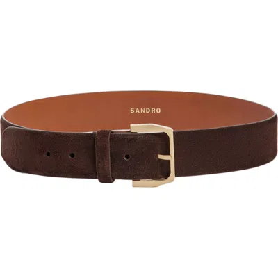 Sandro Leather Belt With Metal Buckle In Brown