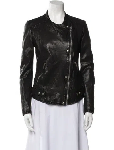 Pre-owned Sandro Leather Biker Jacket In Black