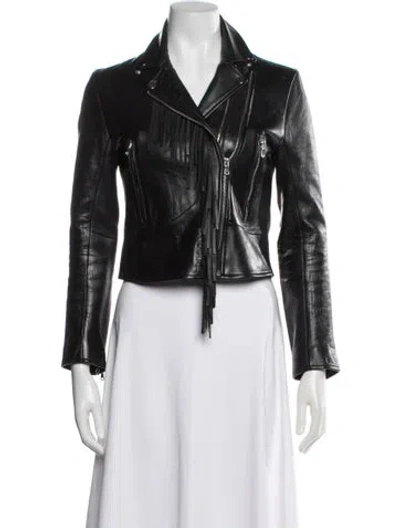 Pre-owned Sandro Leather Biker Jacket In Black