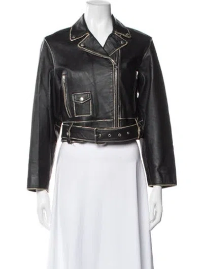 Pre-owned Sandro Leather Biker Jacket In Black