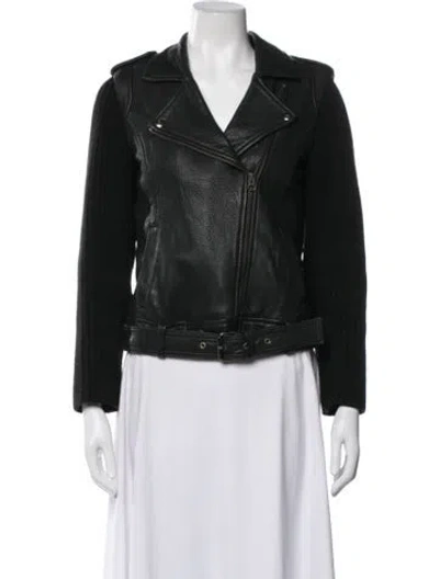 Pre-owned Sandro Leather Biker Jacket In Black/green