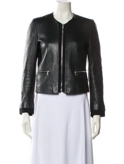 Pre-owned Sandro Leather Biker Jacket In Blue