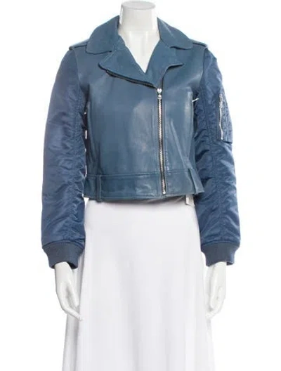Pre-owned Sandro Leather Biker Jacket In Blue