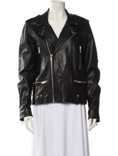 Pre-owned Sandro Leather Biker Jacket In Blue