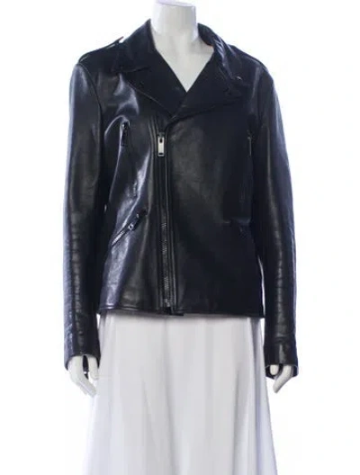Pre-owned Sandro Leather Biker Jacket In Blue