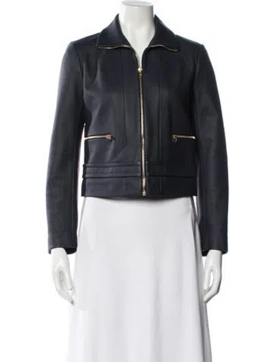 Pre-owned Sandro Leather Biker Jacket In Blue