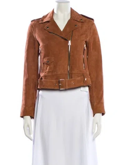 Pre-owned Sandro Leather Biker Jacket In Brown