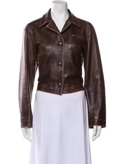 Pre-owned Sandro Leather Biker Jacket In Brown