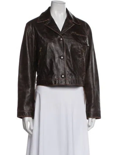 Pre-owned Sandro Leather Biker Jacket In Brown