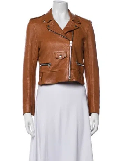 Pre-owned Sandro Leather Biker Jacket In Brown