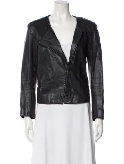 Pre-owned Sandro Leather Biker Jacket In Gray